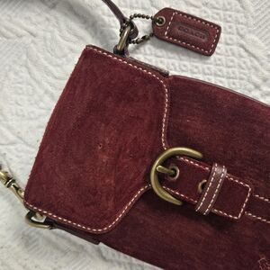 Y2K Coach Soho Bordeaux Burgundy Suede Leather Brass Pouch Wristlet Wallet 00s